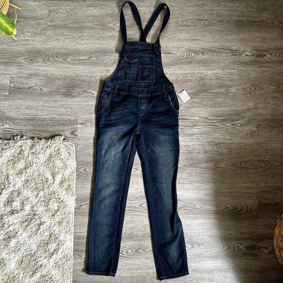 Free People Dark Wash Denim Overalls Brady Wash NWT Size 24 28" Inseam - Picture 1 of 12